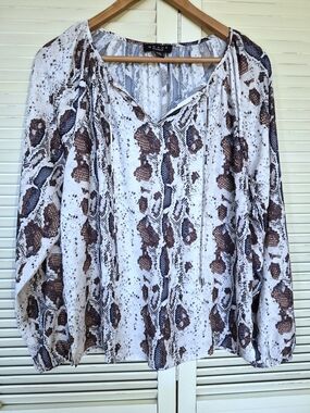 Grace Brown Snake-Print Peasant Blouse Size Medium